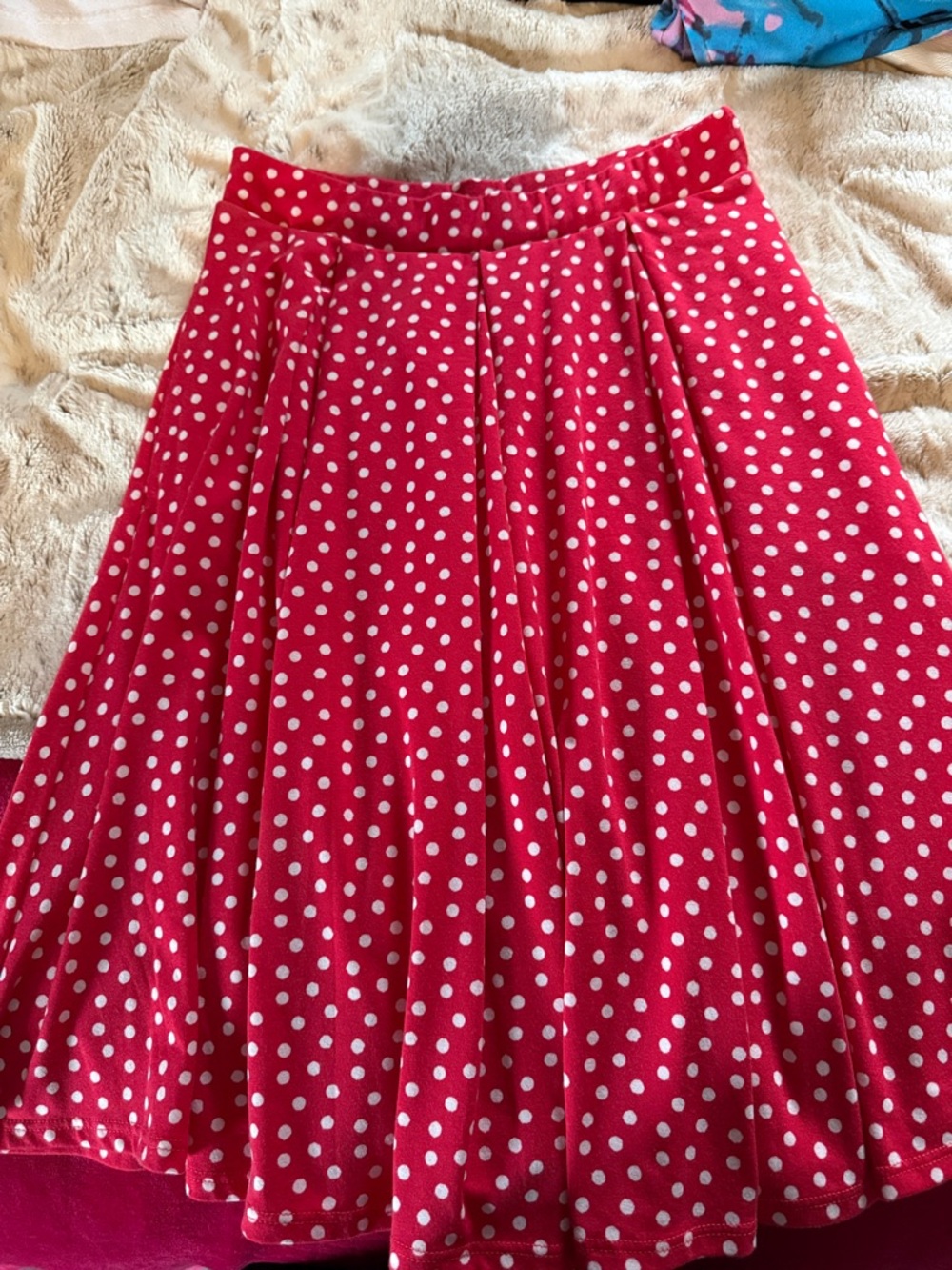 Red Polka Dot Pleated Midi Skirt